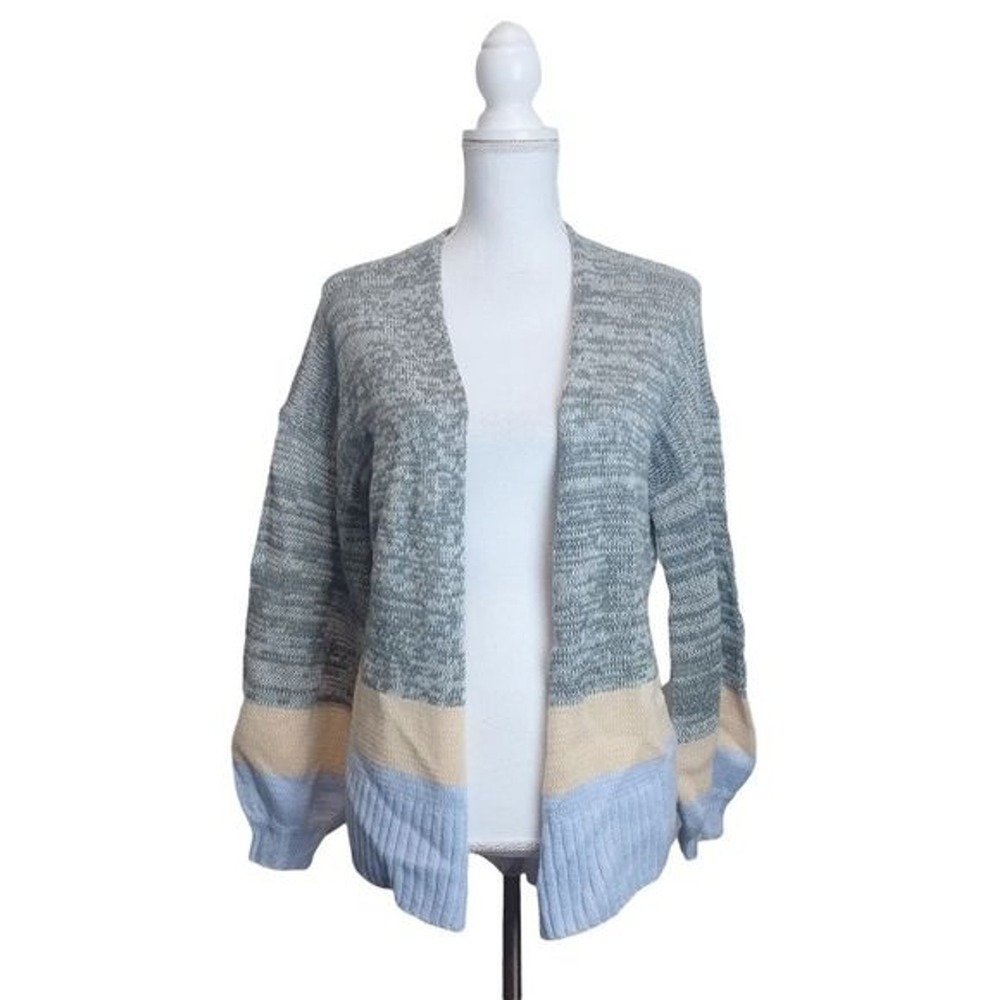TRULY MADLY‎ DEEPLY Small Block Knit Open Cardigan Y2K Sweater Bishop Sleeve